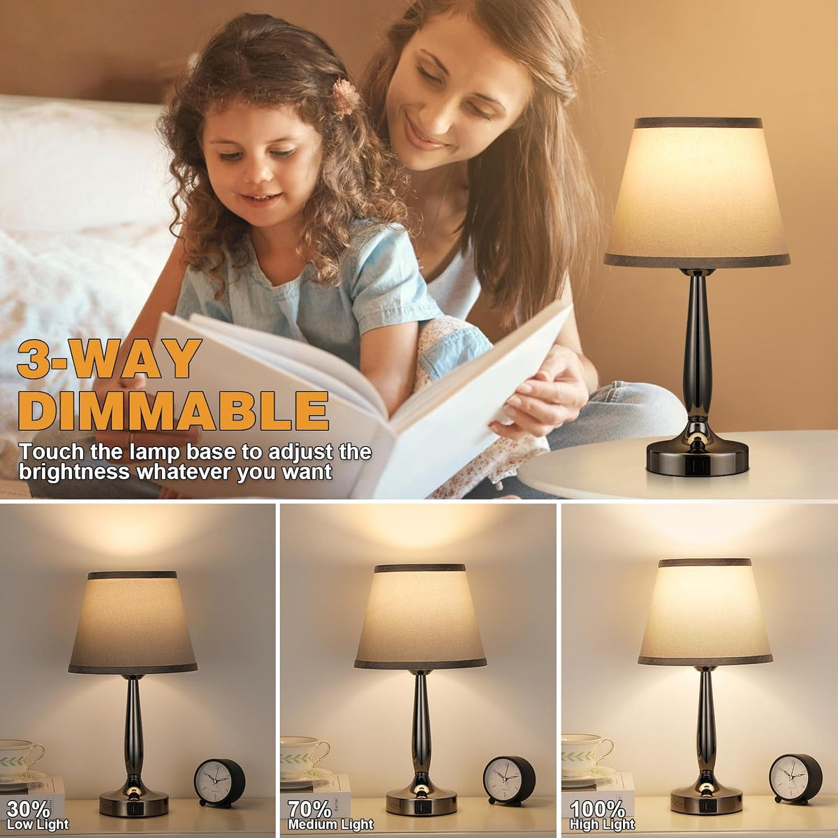 kakanuo touch table lamp for bedroom, small bedside, close-up detail