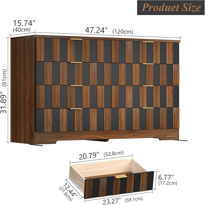 8 Drawer Dresser for Bedroom, Modern Double Dresser, Mid Century Wooden Storage - Image 2