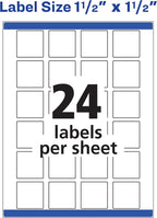 Avery® Printable Blank Square Labels, 1.5" x 1.5", Matte White, 600 Customizable Labels (22805)