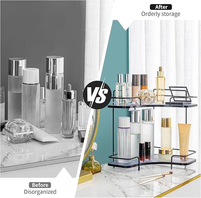Seoneiro 2 Tier Corner Bathroom Counter Organizer, Cosmetic Skincare Organizer - Image 2