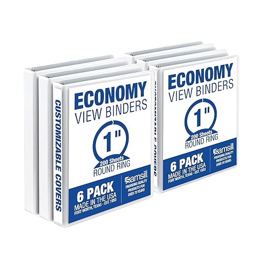 Samsill 1 Inch 3 Ring Binders, Made in USA, Economy Round Ring, 200 Sheet by Samsill
