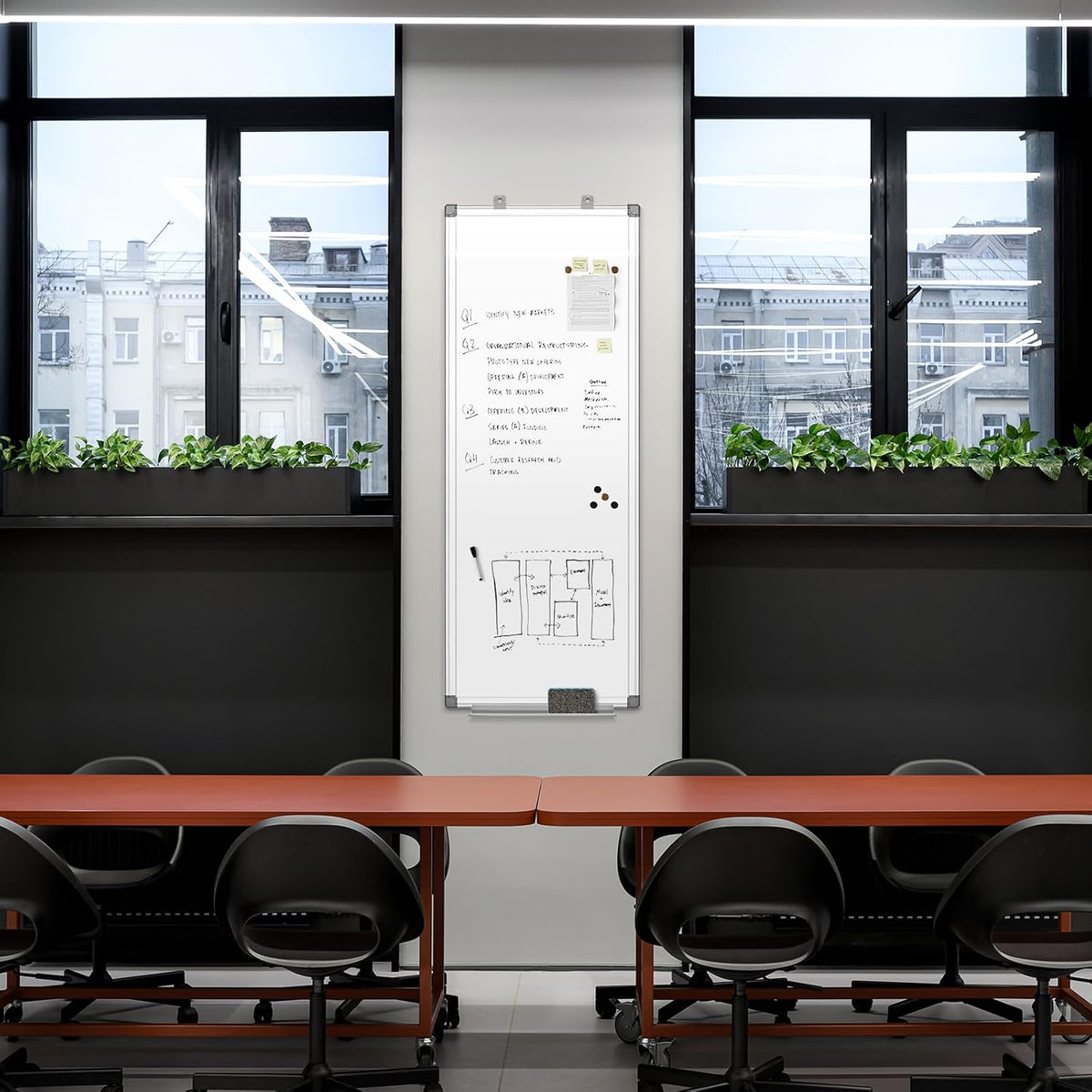 SWANCROWN Magnetic White Board, 36 x 12 in, Long Whiteboard Wall Hanging
