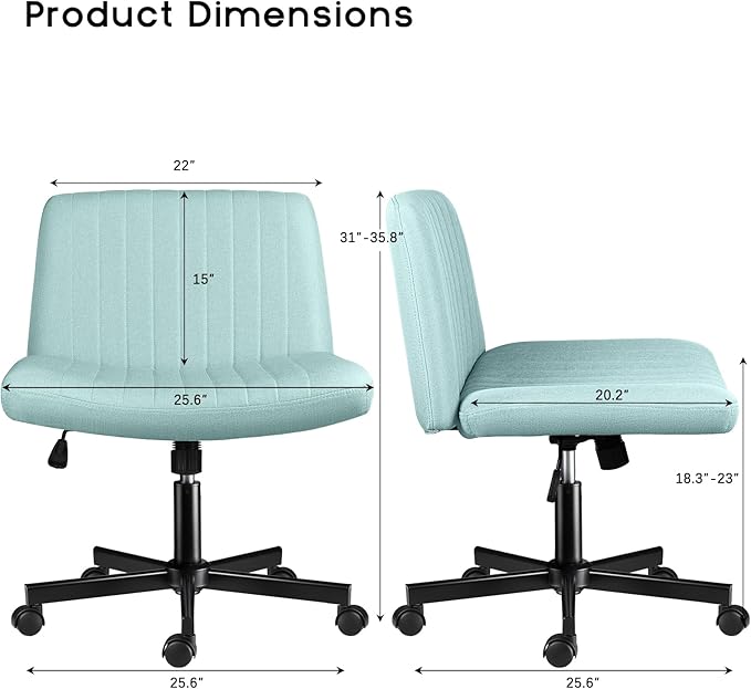 PUKAMI Criss Cross Chair with Wheels, Fabric Padded Armless Cross Legged Office - Image 2