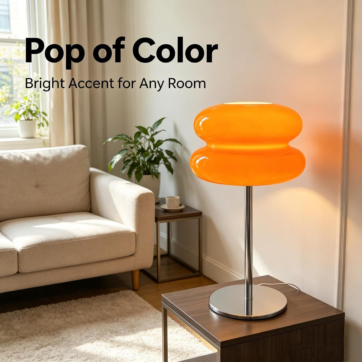 Bedroom Glass Mushroom Lamp, Orange