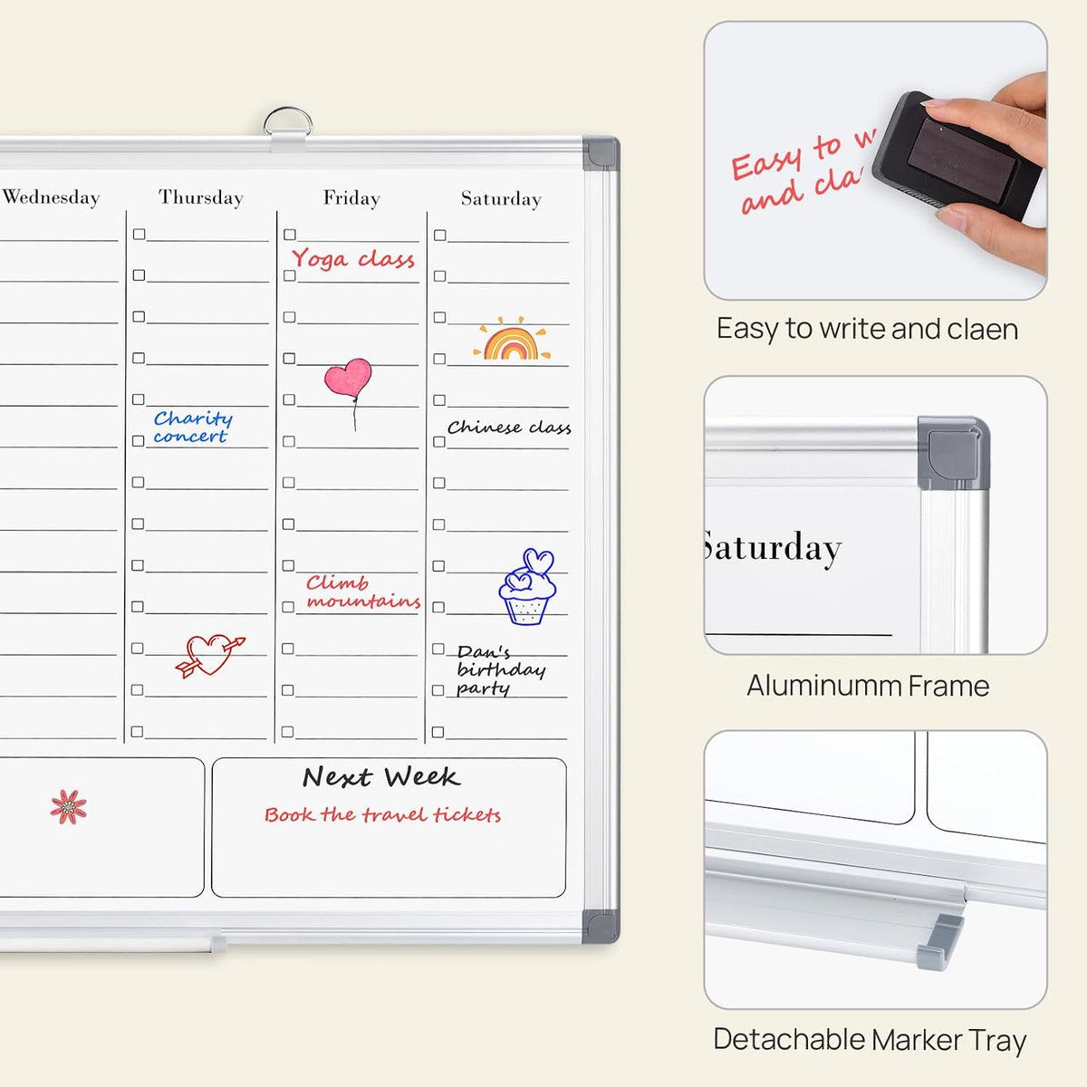 ONAVIA Weekly Calendar Whiteboard, Dry Erase Board for Wall 36 x 24