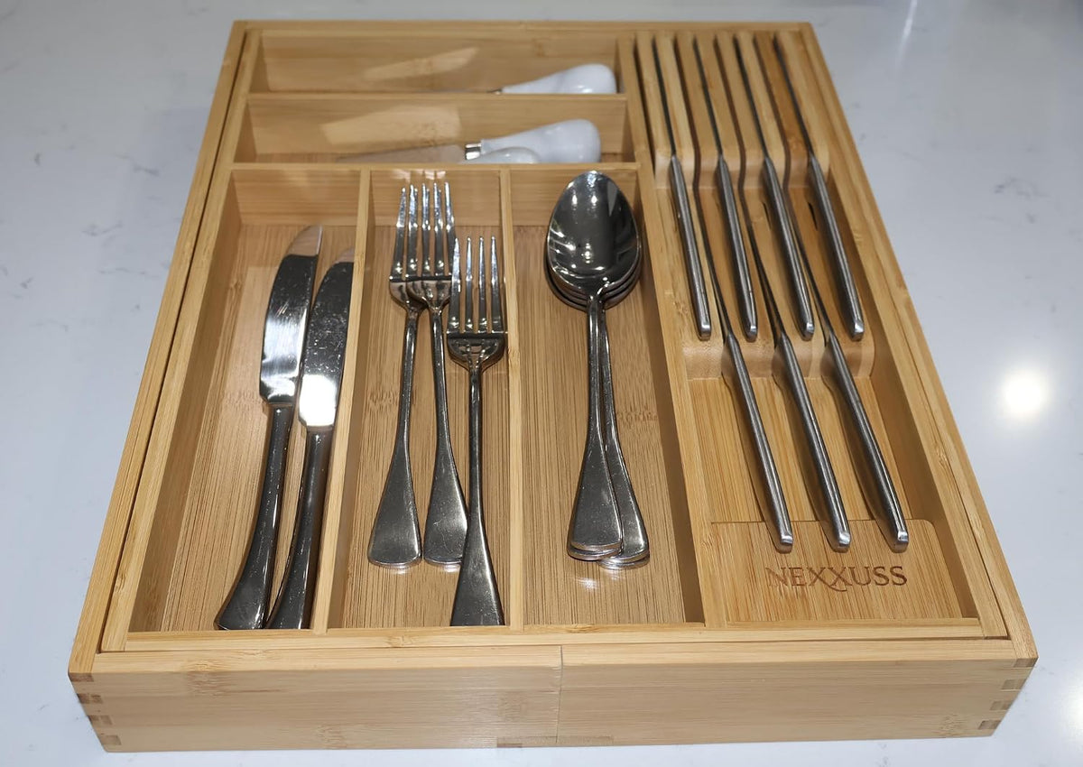Nexxuss Bamboo Kitchen Drawer Organizer, Expandable Utensil Organizer with Re...