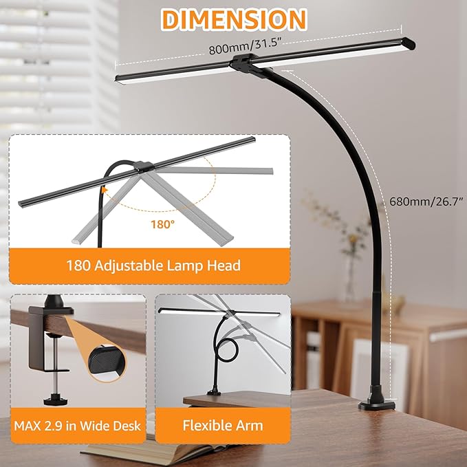 ShineTech Led Desk Lamp for Office Home, Bright Double Head Desk Light - Image 9
