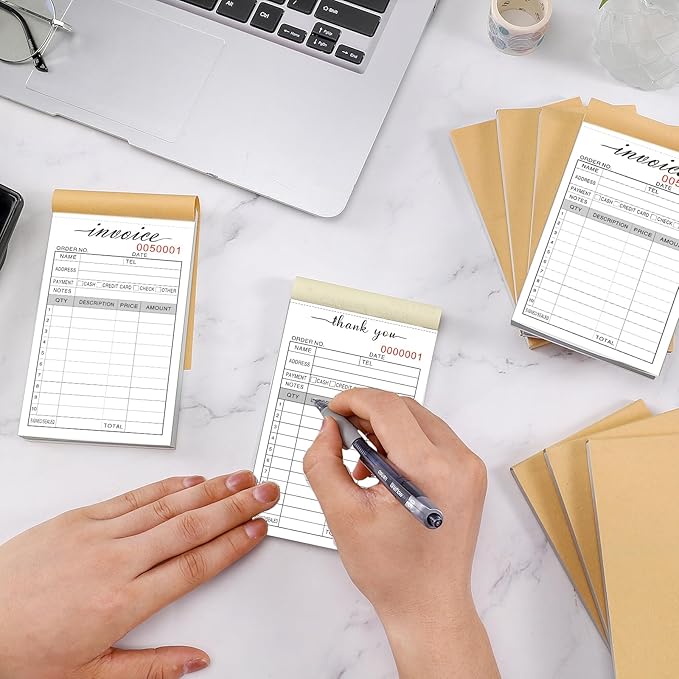 Thank You Receipt Book, 3.4x5.5" Handheld 2-Part Carbonless Sales Invoice Book - Image 5