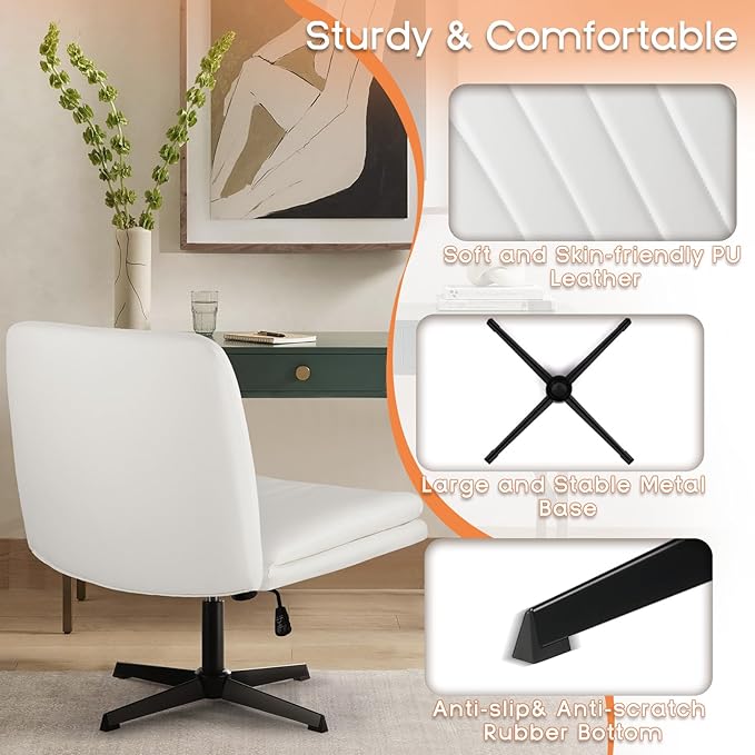 PUKAMI Criss Cross Legged Office Desk Chair No Wheels, PU Leather Modern Swivel - Image 5
