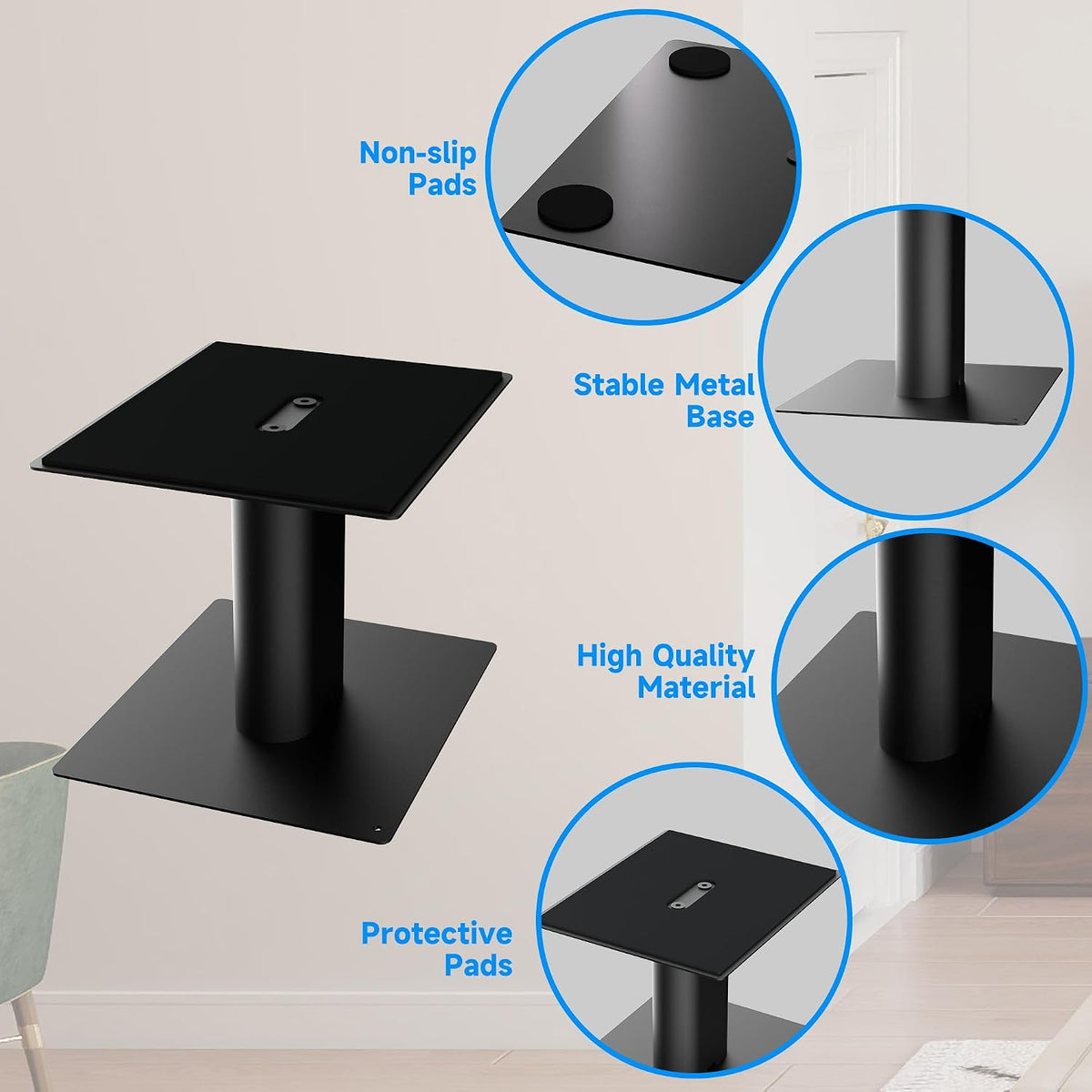 suptek 7.9 x 6.5 Universal Desktop Speaker Stands – Pair for Bookshelf & ...