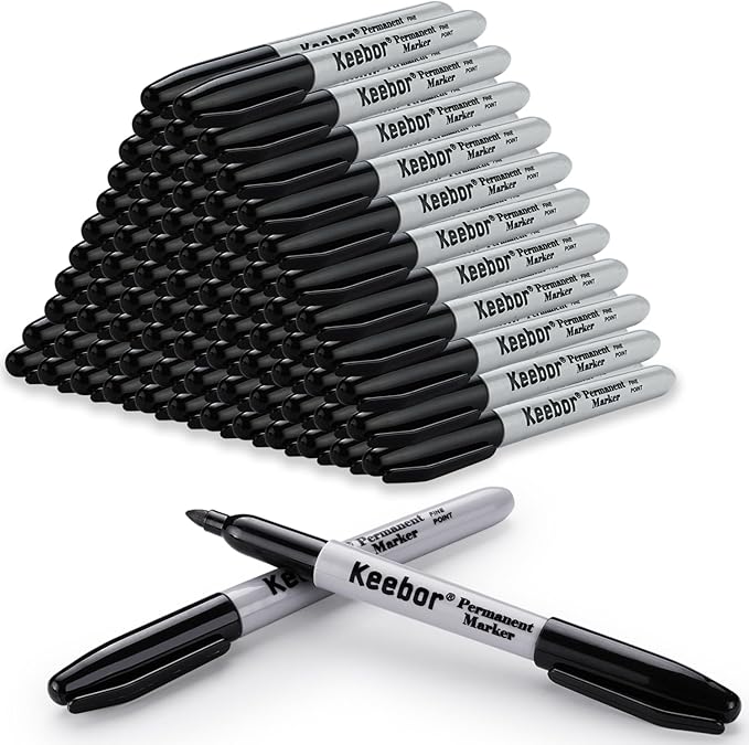 Keebor Black Permanent Markers Bulk of 100 Pack, Fine Point Permanent Marker Set by Keebor