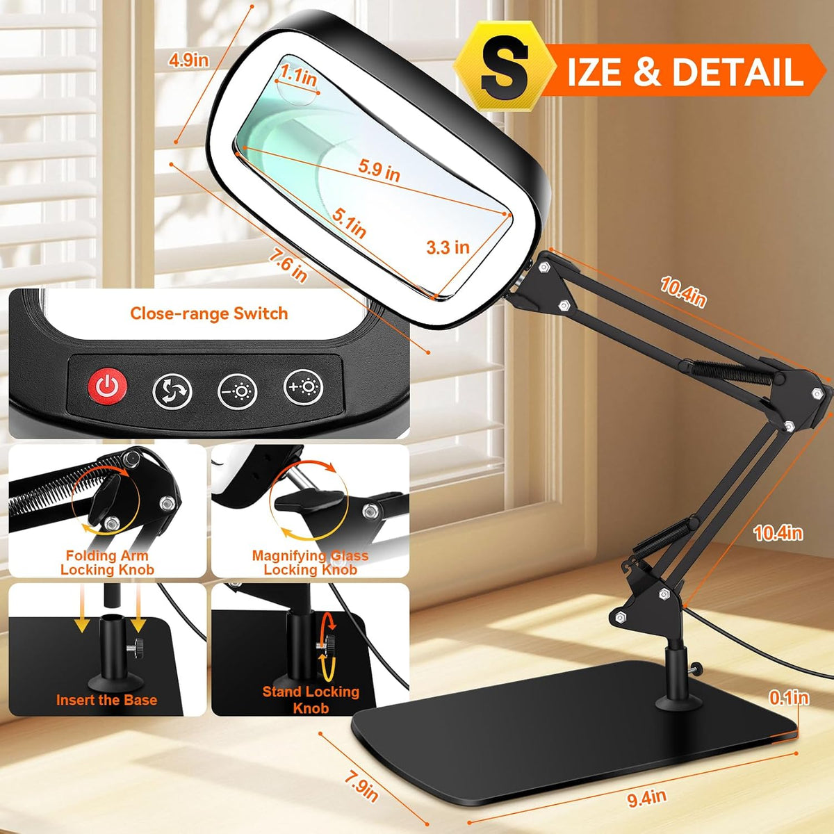 30X 10X Large Magnifying Glass with Light and Stand,Desk Lamp Magnifiers