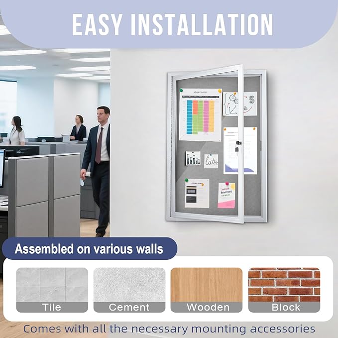 Homezelle Enclosed Bulletin Board 36"x24" Outdoor Weatherproof Cork Noticeboard - Image 6