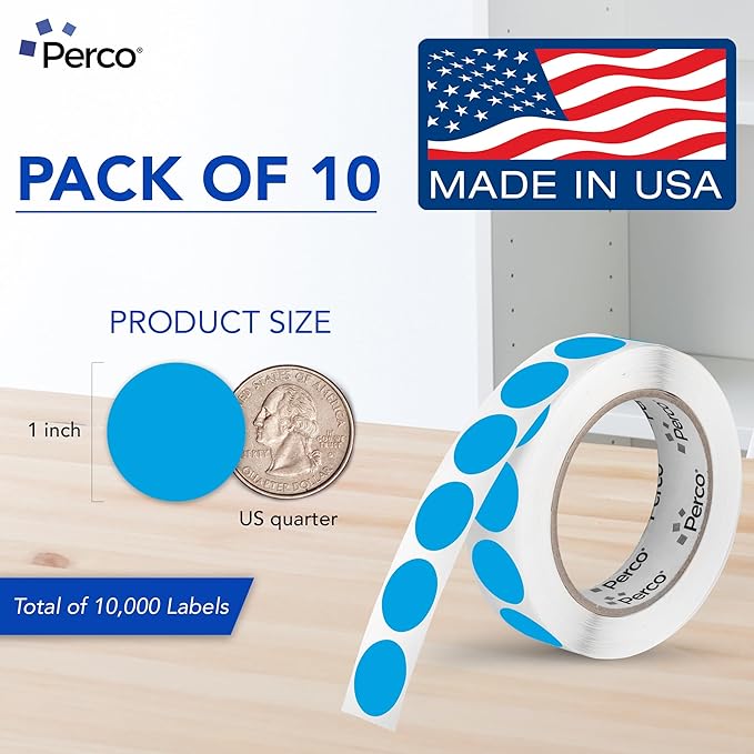 Perco Light Blue 1-Inch Perforated Circle Dot Sticker Labels — 10 Rolls - Image 2