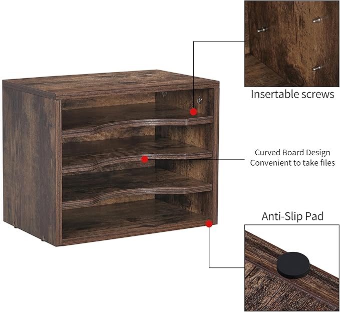 Snughome Vintage Wood File Organizer Desktop, 13.4’’ Document Letter Mail Tray - Image 3