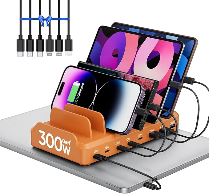300W Charging Station for Multiple Devices, 8 Port Multi USB C Fast Charger by LcssioChargeFaster