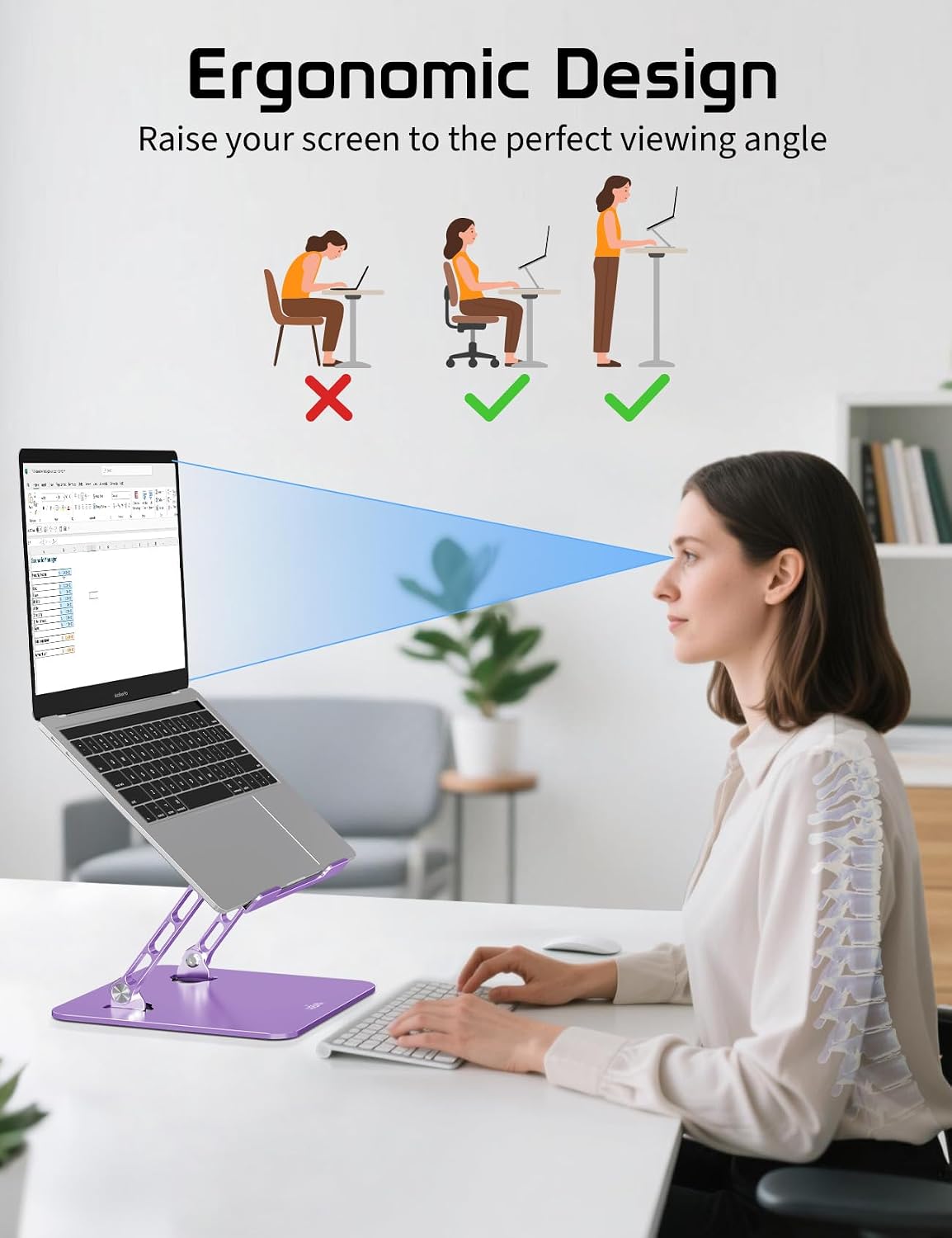 Adjustable Aluminum Laptop Stand for Desk,Ergonomic Riser, Purple