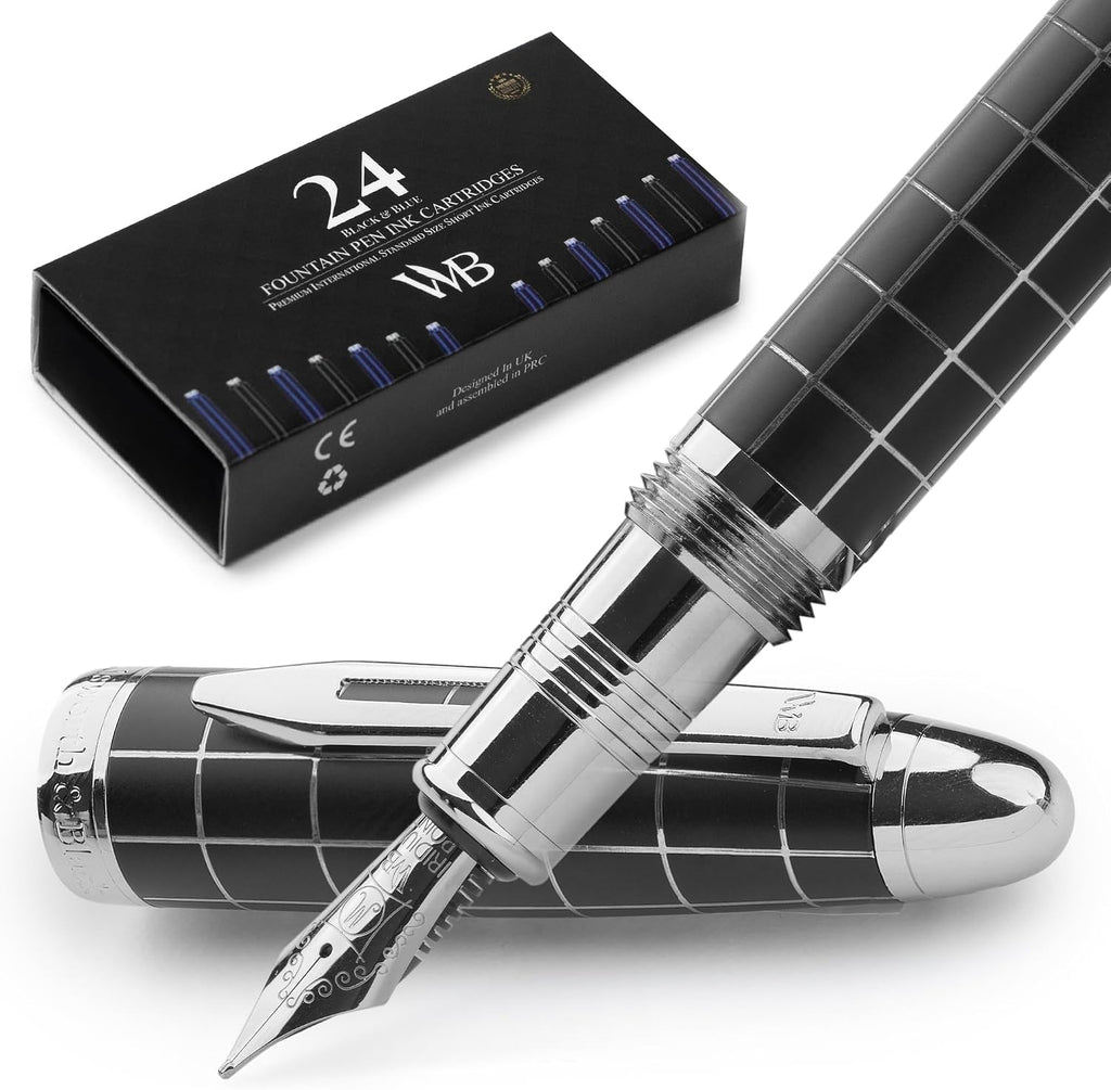 Wordsworth & Black Majesti Fountain Pen -, Luxury Case, Chrome Finish, Iridium