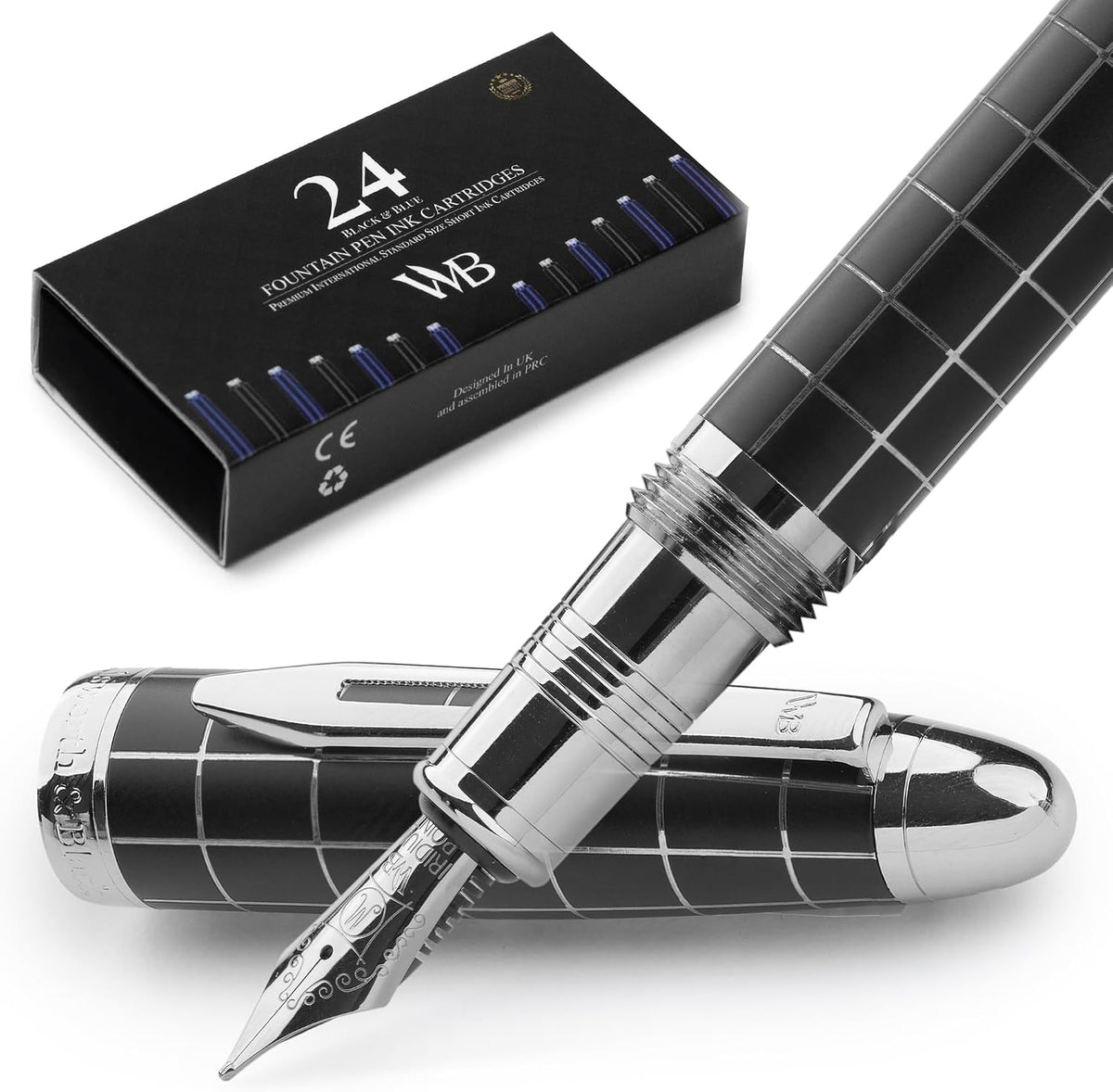 Wordsworth & Black Majesti Fountain Pen -, Luxury Case, Chrome Finish, Iridium