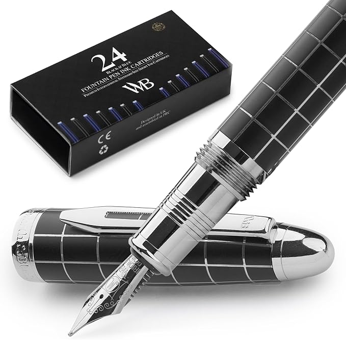 Wordsworth & Black Majesti Fountain Pen -, Luxury Case, Chrome Finish, Iridium by WordsworthBlack