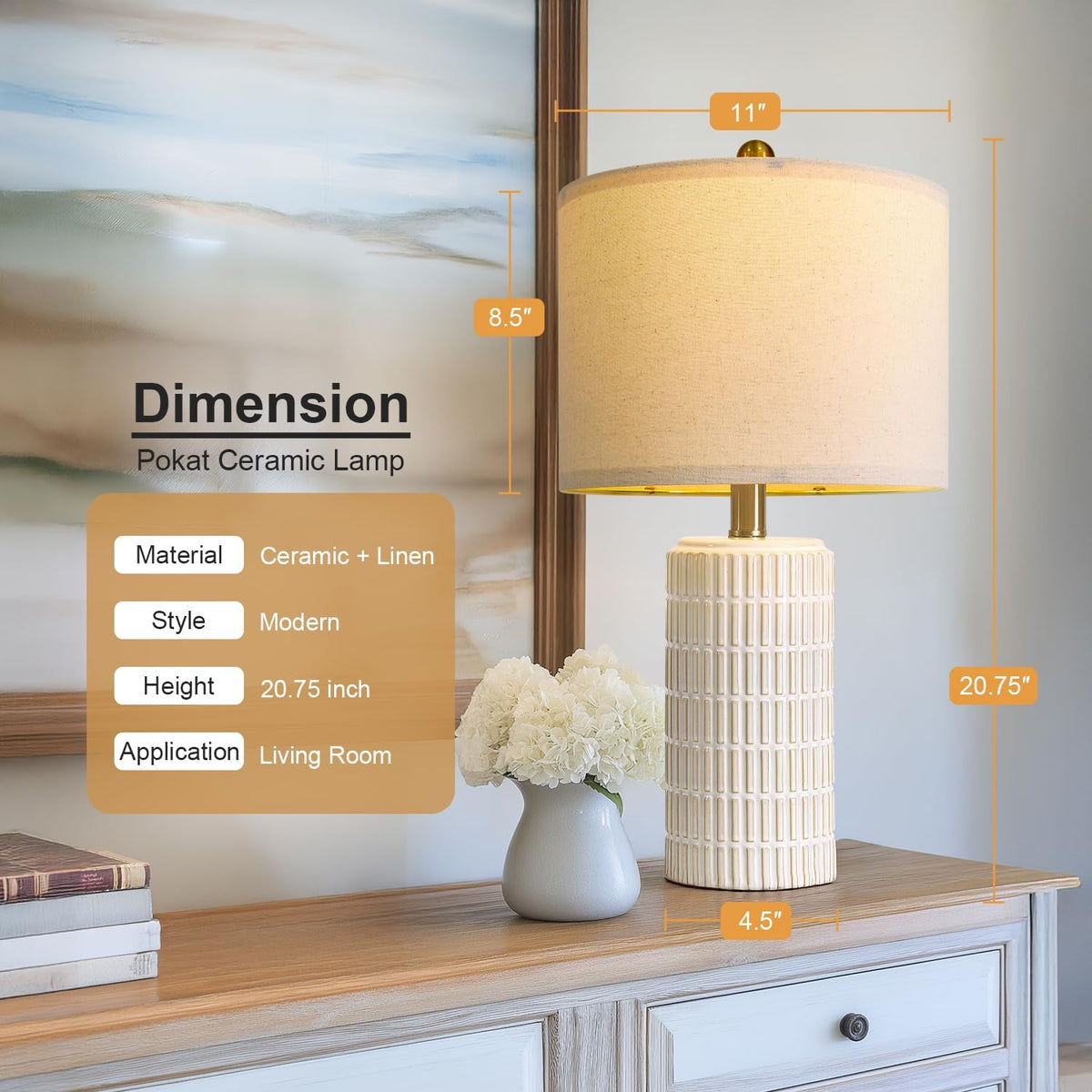 pokat 20.75" small modern ceramic table lamps set, side view