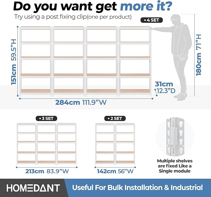 HOMEDANT 5 Tier Laminated White Boltless Metal Shelving Unit Adjustable Garage - Image 8