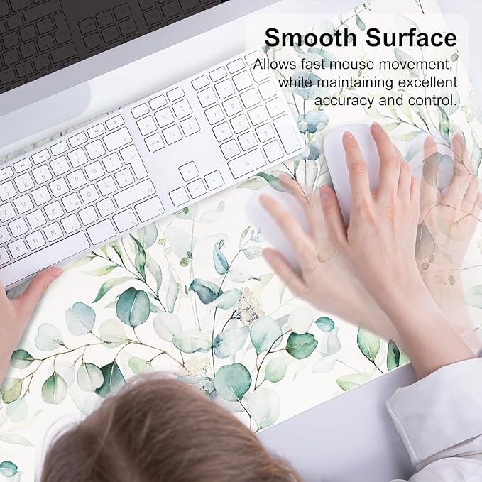 QIYI Large Mouse Pad, Cute Green Leaves Desk Mat - Image 5