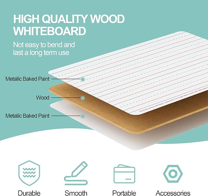 6 Pack Small White Boards, Teacher School, Include 6 Markers, 6 Erasers - Image 6