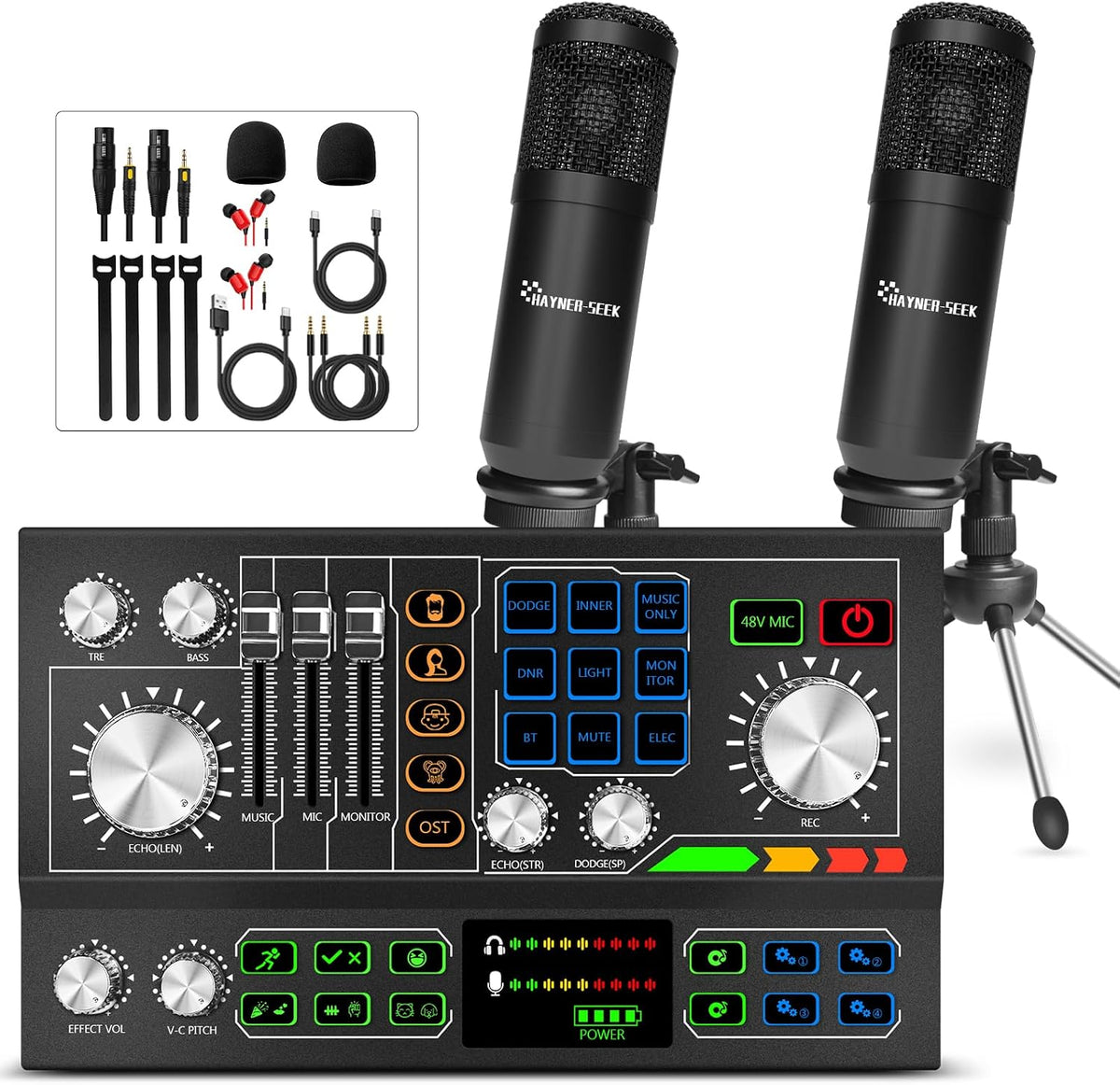 P9-Podcast Equipment Bundle for 2,Dual 3.5mm Condenser Mic for Streaming