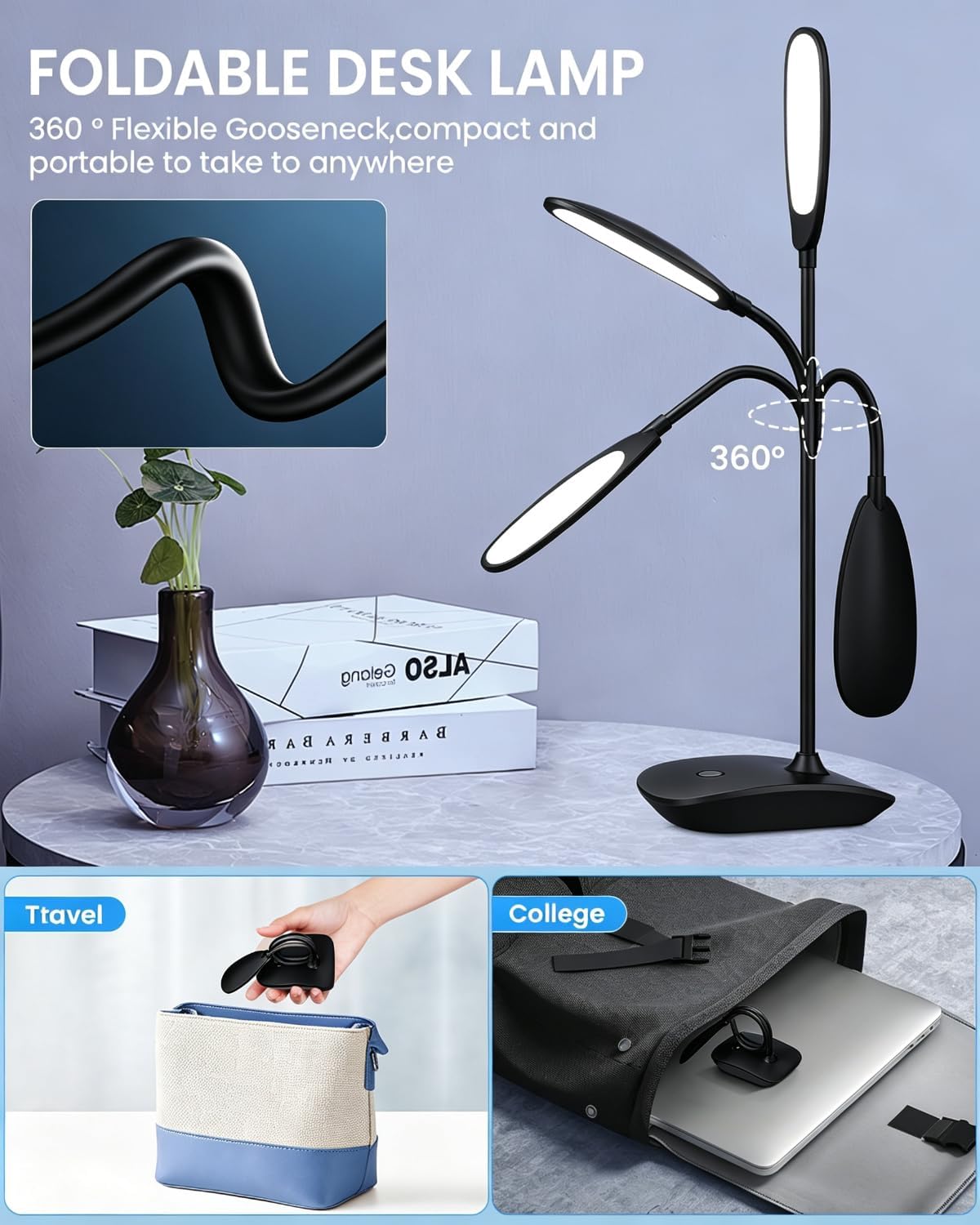 DEEPLITE LED Desk Lamp Battery Operated Lights Cordless Rechargeable Lamp, Fl...