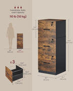 vasagle 3 drawer file cabinet with locks, for, close-up detail