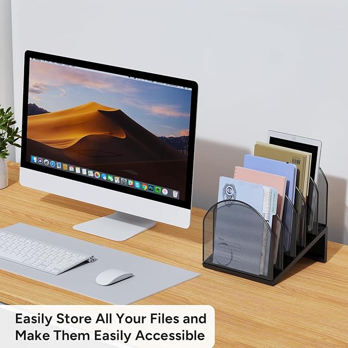 OUTIOE 5-Section Desk File Organizer, Metal Mesh Folder Organizer - Image 5