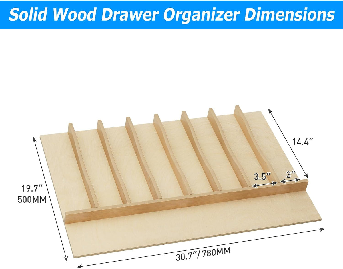 WelFurGeer Solid Birch Wood Silverware Drawer Organizer, Wooden Cutlery Drawe...