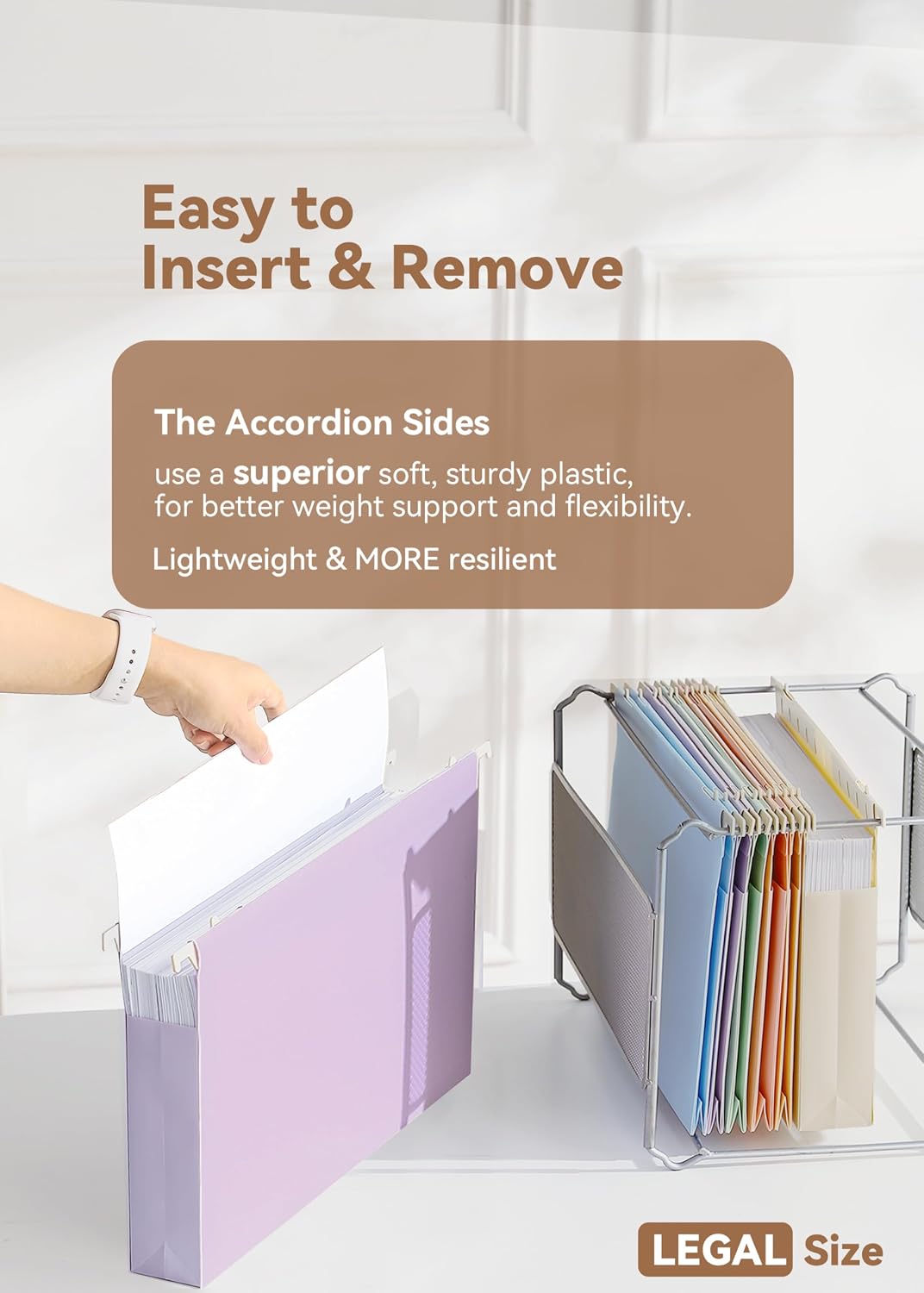 SortRax Legal Size Hanging File Folders, Plastic, 2" Expansion, Pastel
