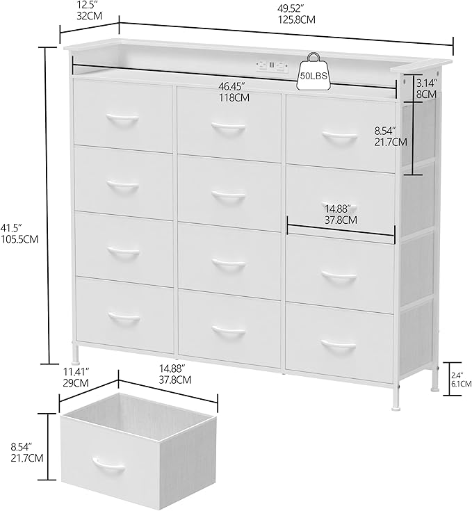 Welfuturer White Dresser with LED Lights and Charging Station - Image 2