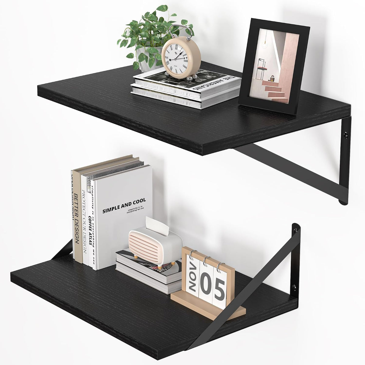 Heimlove 16W x 12D Deep Floating Shelves Set of 2 Black