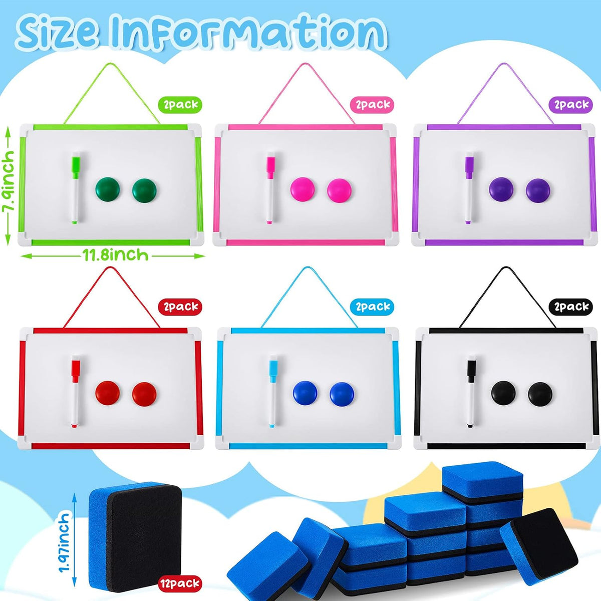 12 Pack 8'' x 12'' Hanging Magnetic Dry Erase Board Small Dry...
