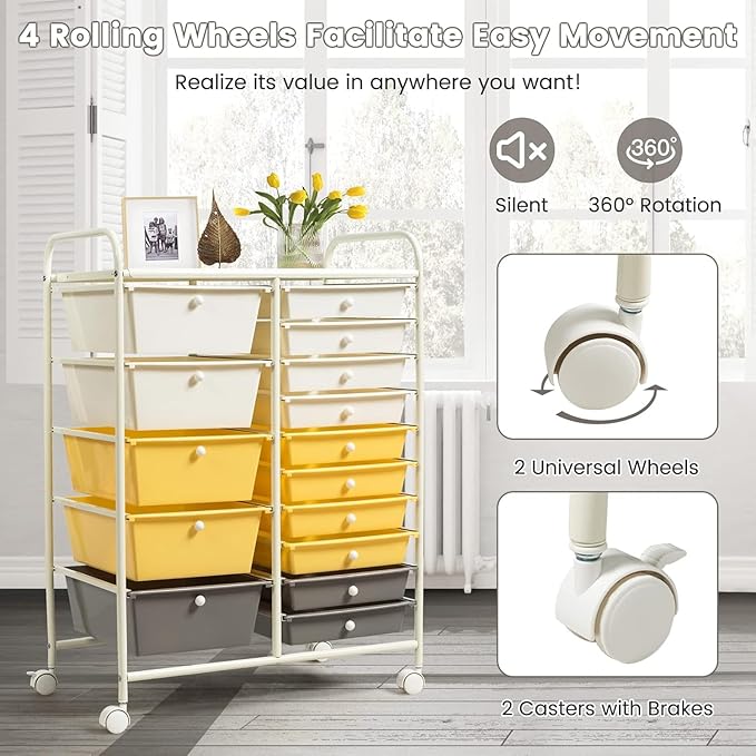 LDAILY 15 Drawer Rolling Storage Cart, Rolling Cart - Image 6