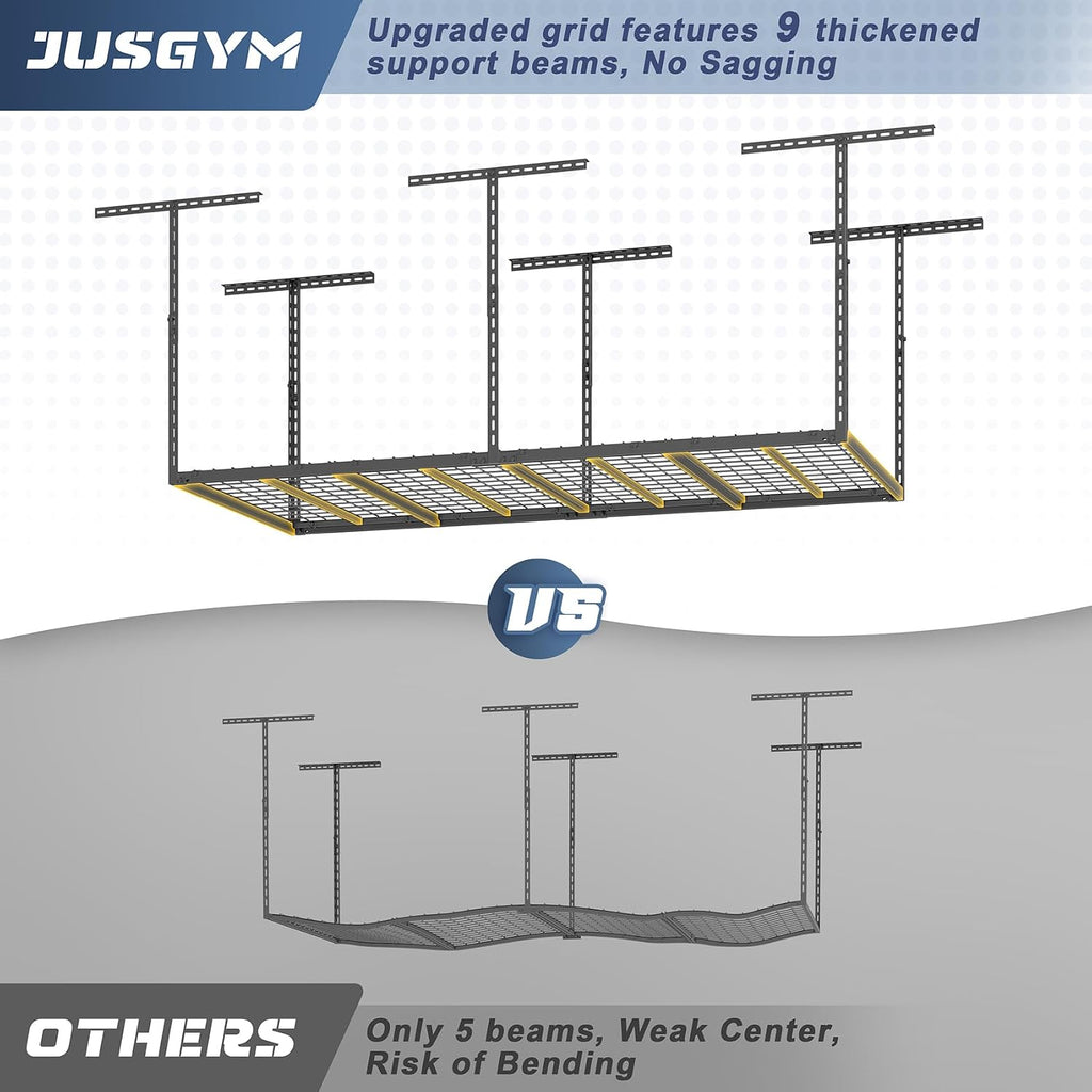 3x6ft overhead garage storage rack 450lbs capacity, 26"-40", close-up detail
