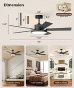 rgbcw smart 52" 2600lm led ceiling fan light, view 9
