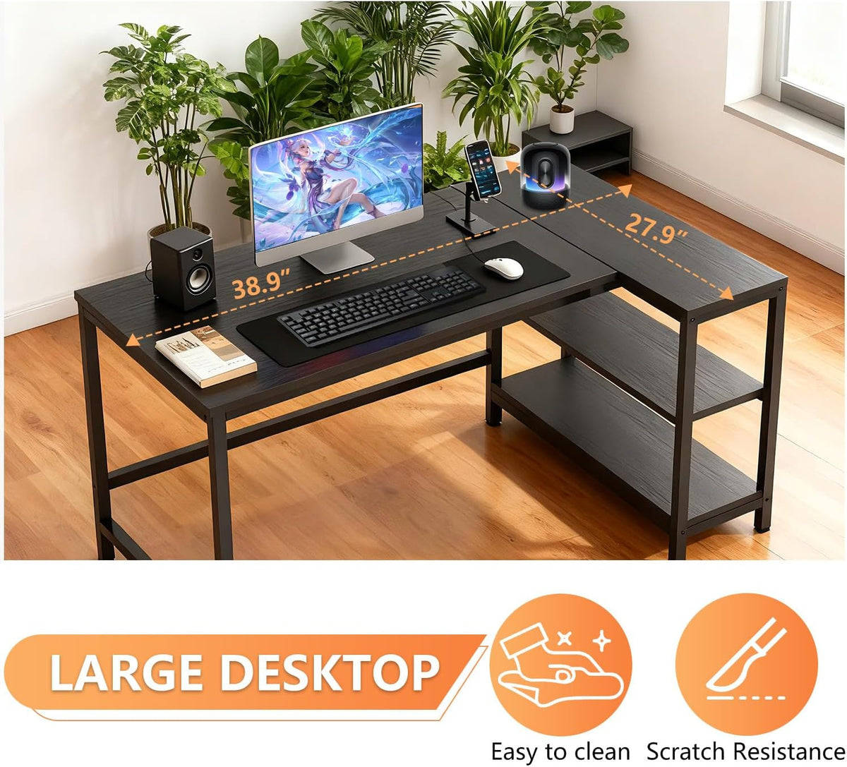 FDW L-Shaped Gaming Desk 39 Inch Computer Desk Corner Desks with Reversible S...