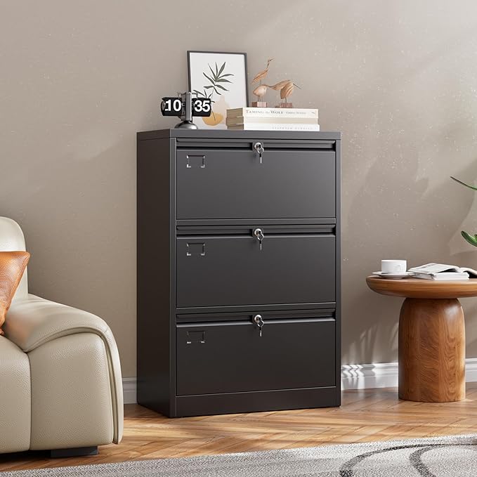 SUXXAN 3 Drawer File Cabinet, Lateral Filing Cabinet - Image 8