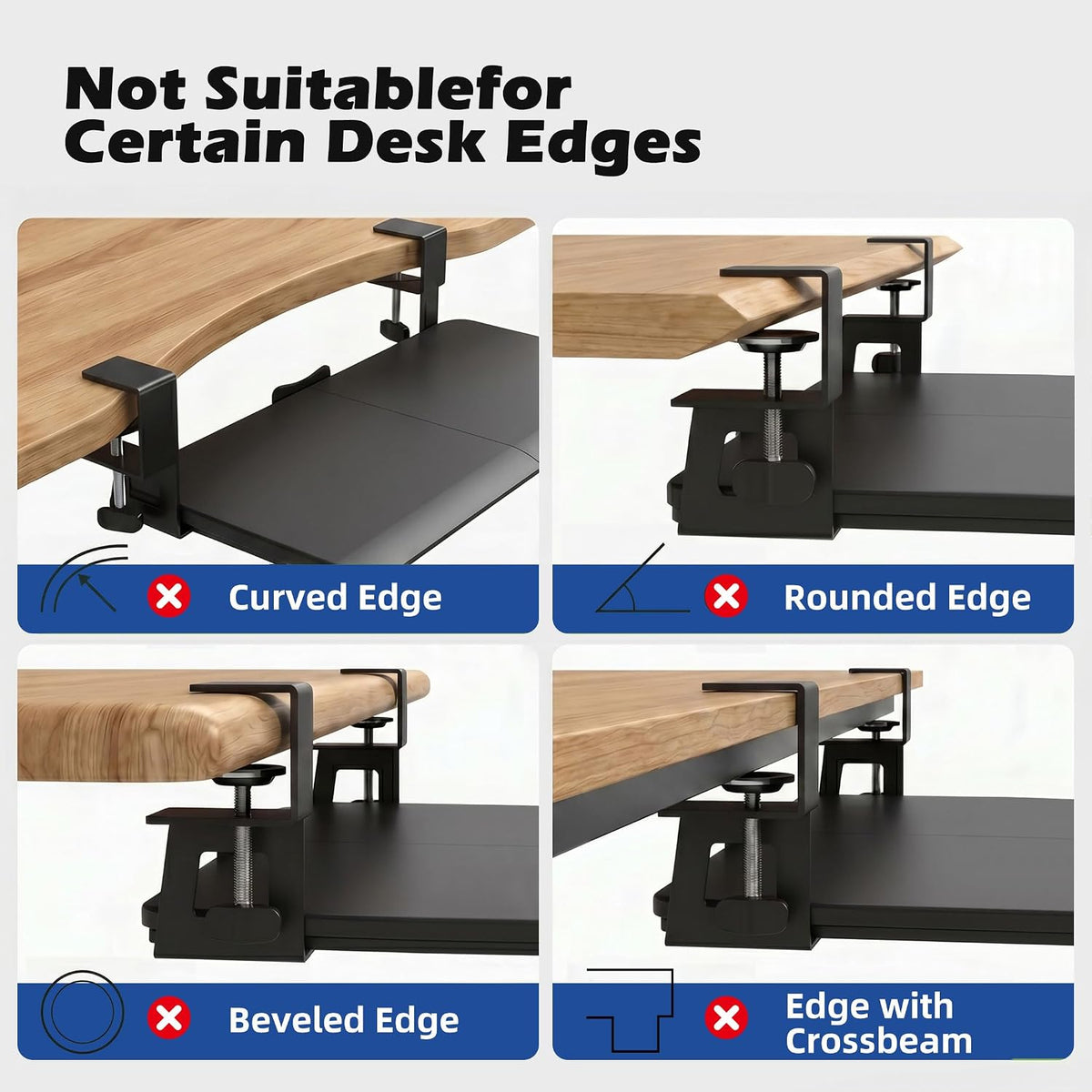 Under‑Desk Clamp Keyboard Tray, 26.77" Slide‑Out Tray, Black