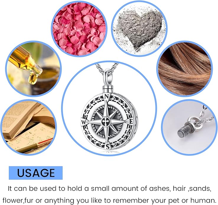 Compass Necklace for Women Men 925 Sterling Silver Pendant Urn Necklaces for - Image 4