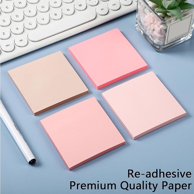 Thenshop 12 Pads Pink Sticky Notes 3''x3'', Self Stick Notes Pads Pink Office - Image 5