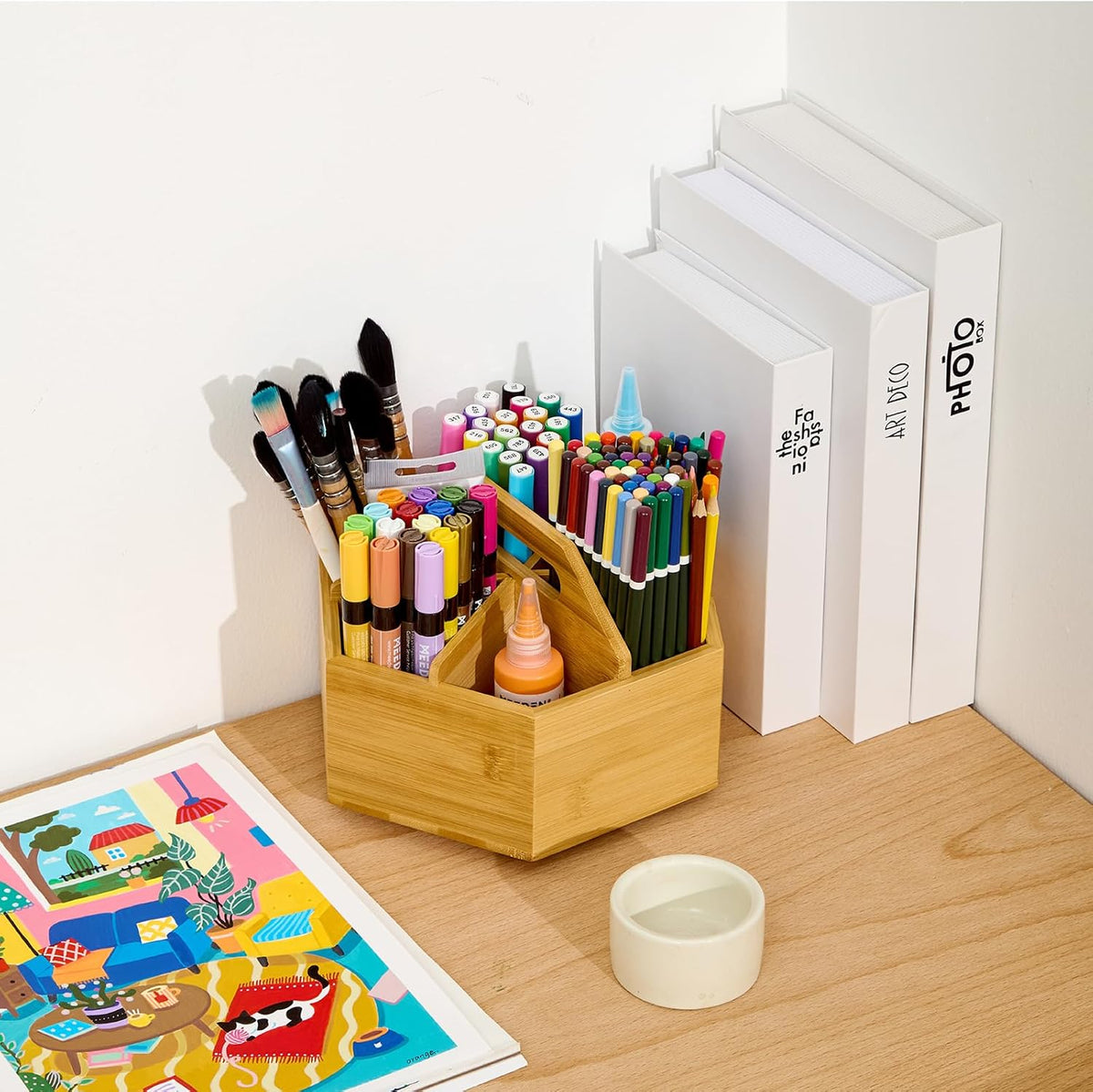 MEEDEN Rotating Art Supply Organizer: Bamboo Pen & Pencil Holder for Desk