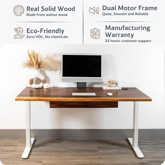 Standing Desk with Drawer – Walnut Solid Wood Desk, Natural Live Edge, - Image 3