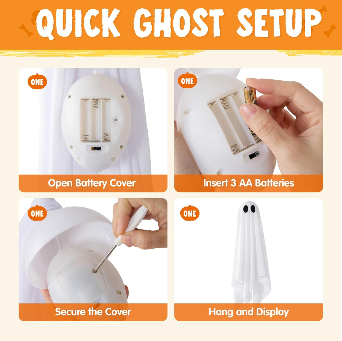 JOYIN 2 Pcs 20" Scary Halloween Decorations Outdoor Hanging Ghost, Light...
