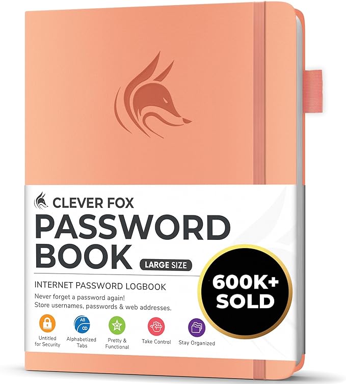 Clever Fox Password Book with alphabetical tabs. Internet Address Organizer by CleverFox