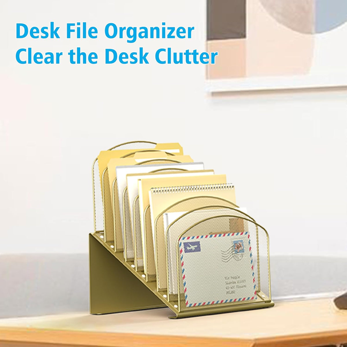 Inclined Desk File Organizer, 8-Section Upright Desk Organizer Standing File ...